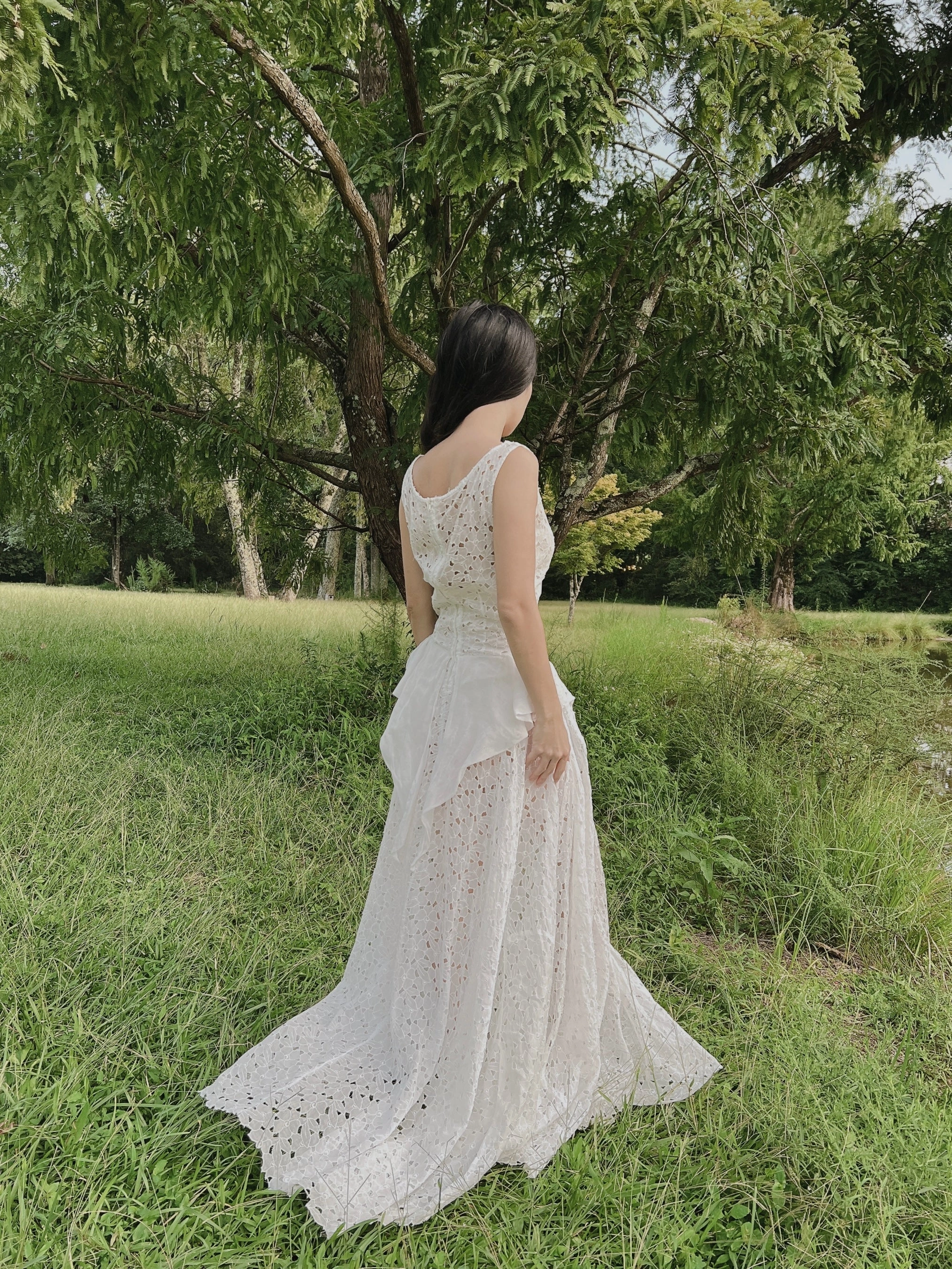 1930s Ivory Organdy Embroidered Cutout Gown - S