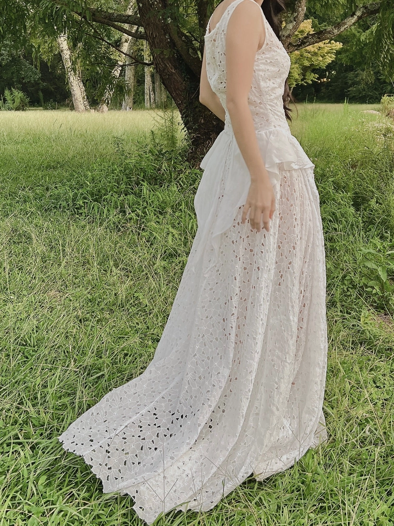 1930s Ivory Organdy Embroidered Cutout Gown - S