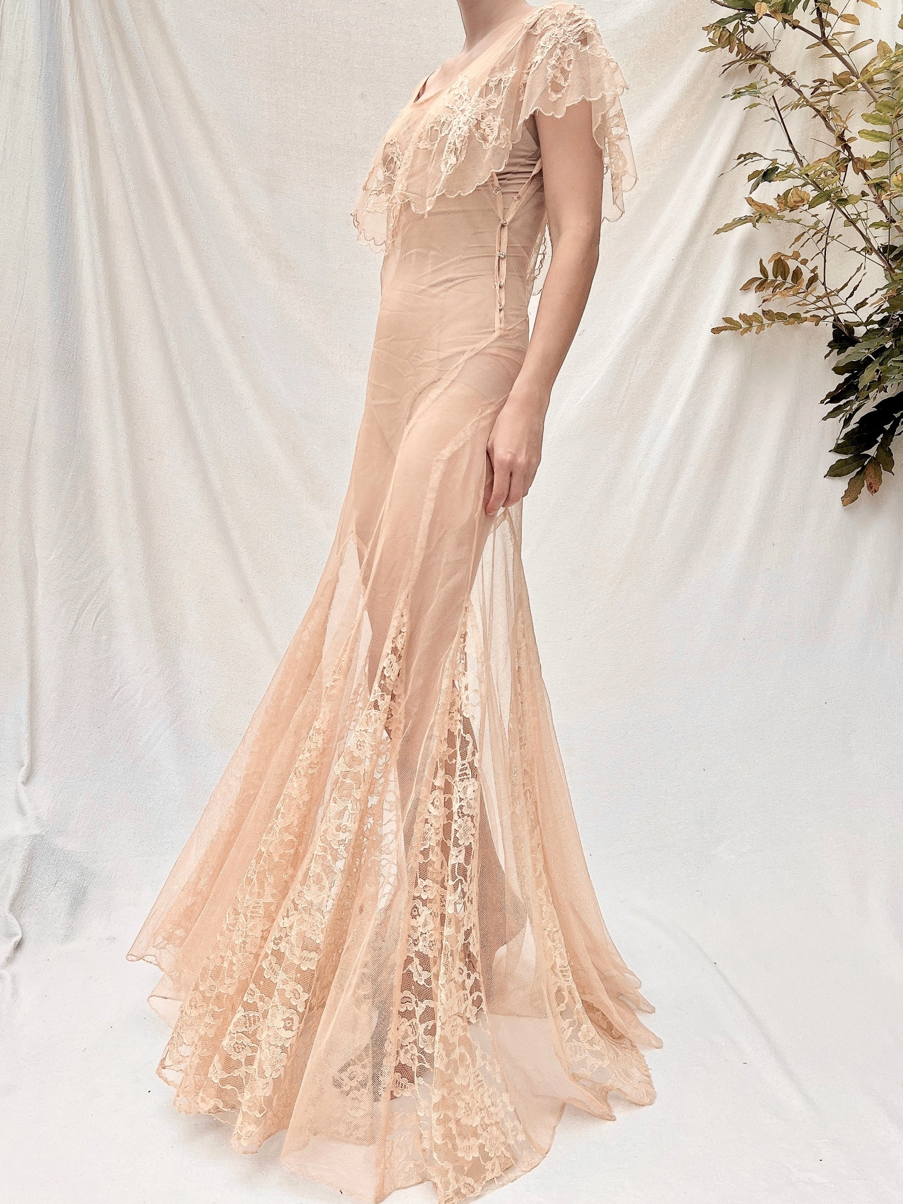 1930s Peach Tulle Gown - XS