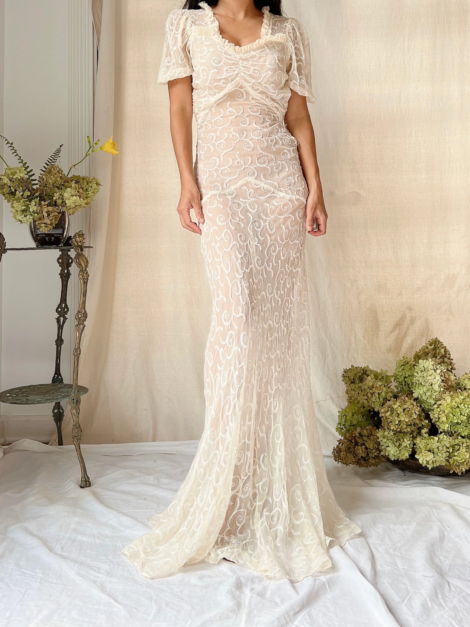 1930s Silk Embroidered Gown - XS