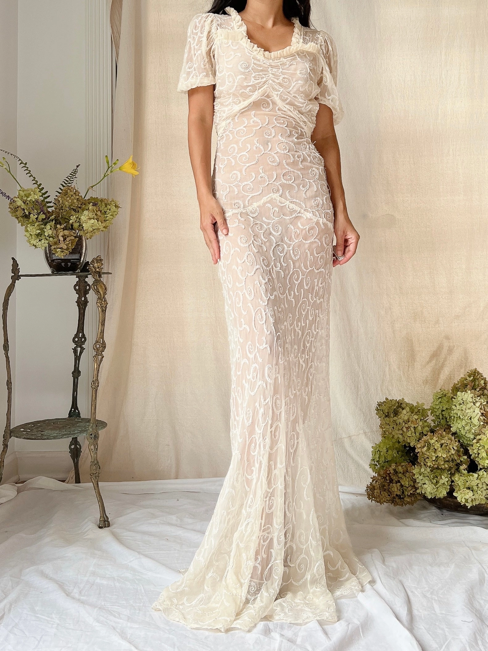 1930s Silk Embroidered Gown - XS