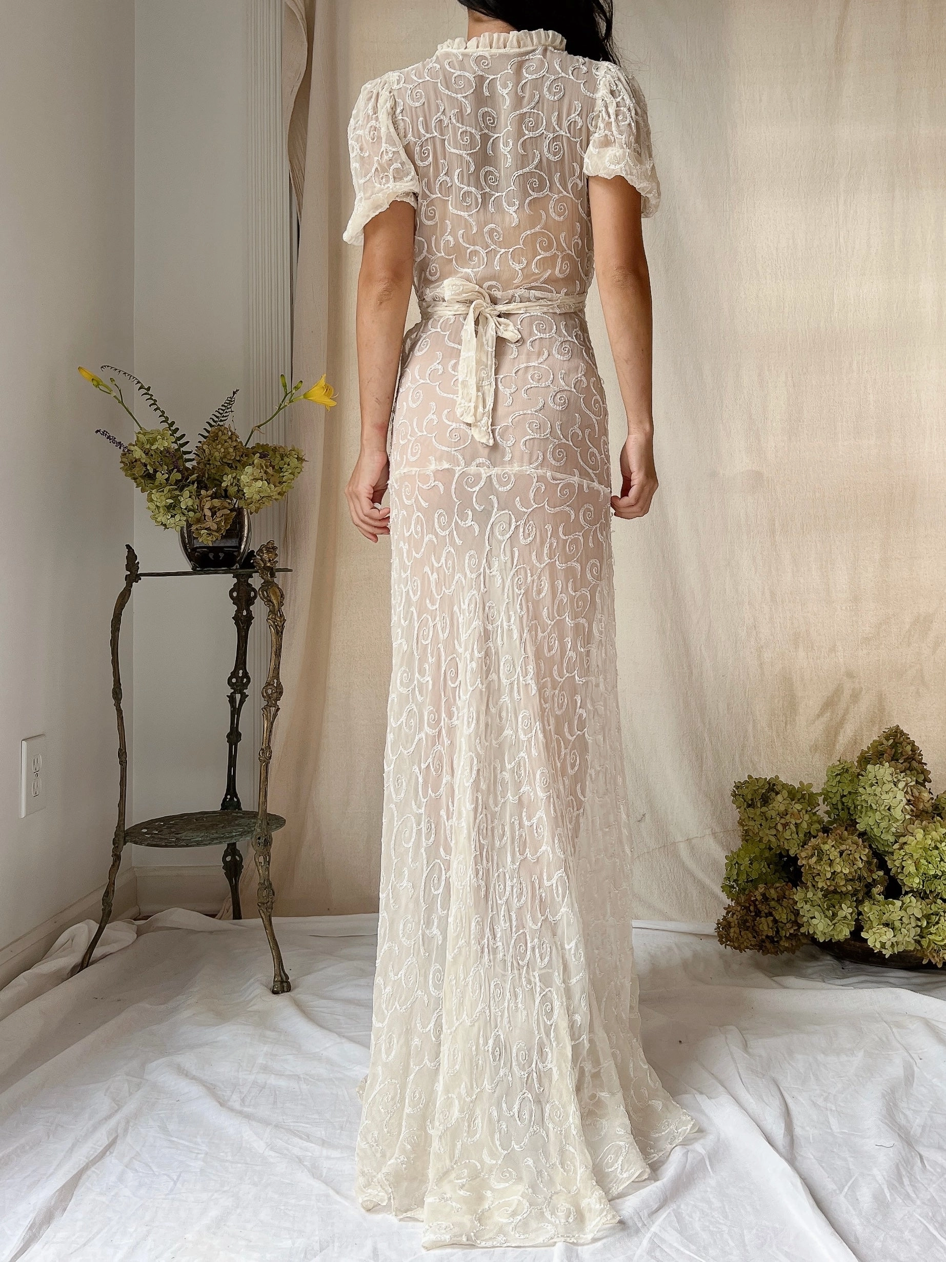 1930s Silk Embroidered Gown - XS