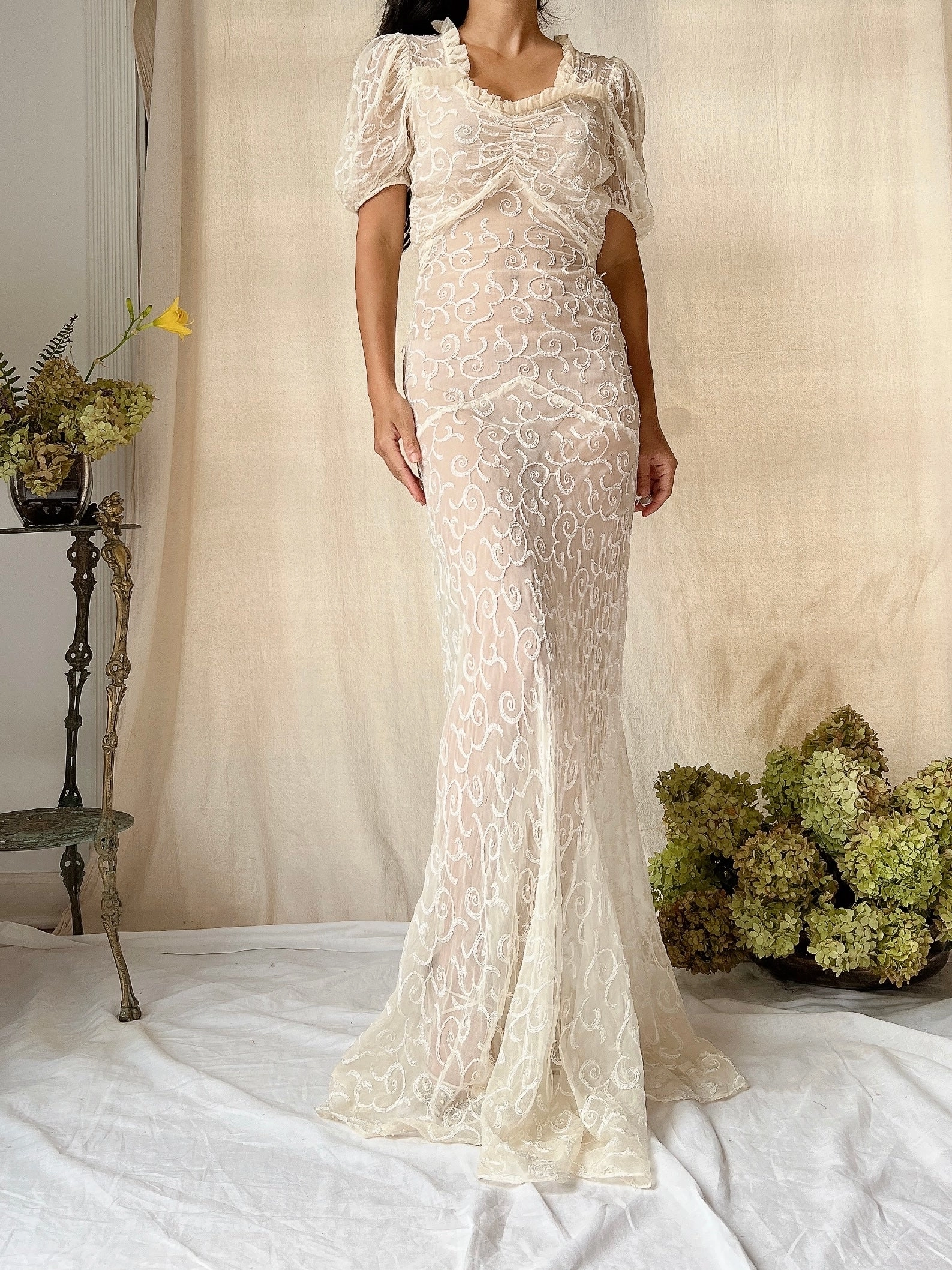 1930s Silk Embroidered Gown - XS