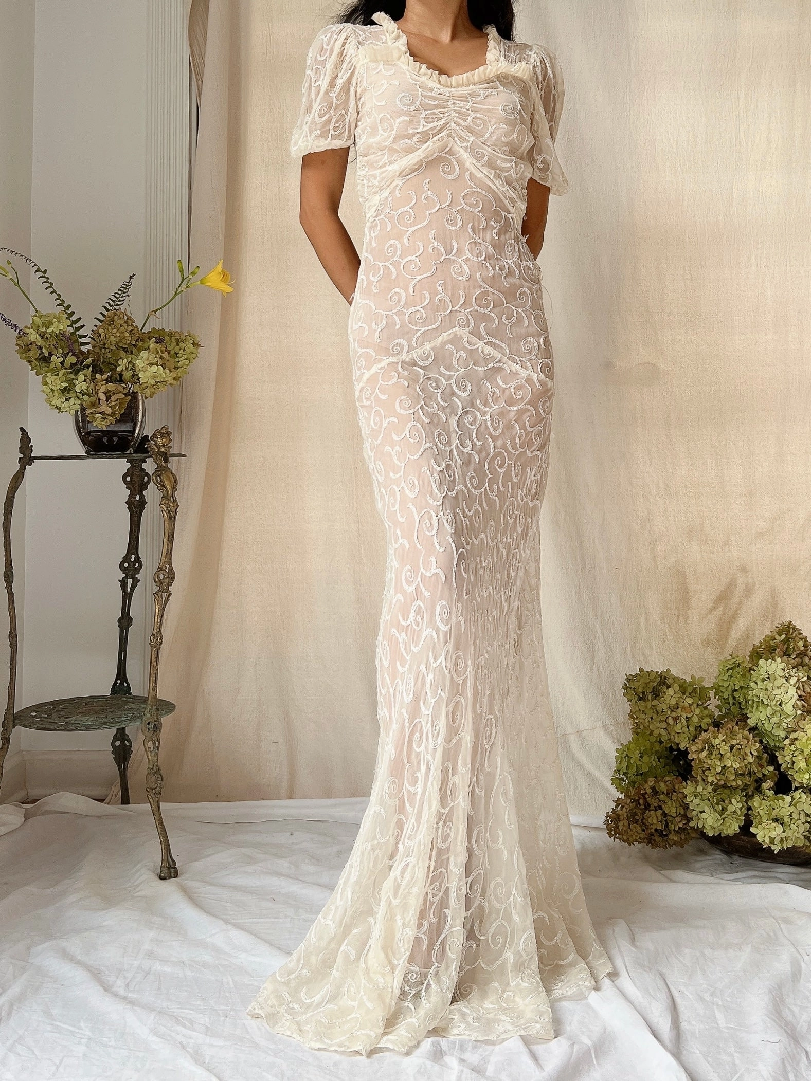 1930s Silk Embroidered Gown - XS