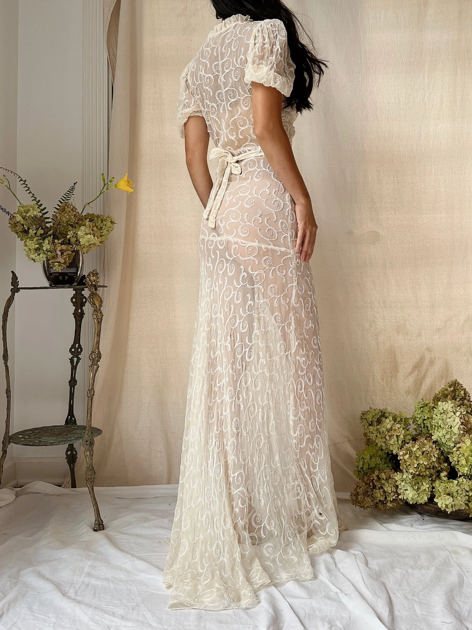 1930s Silk Embroidered Gown - XS