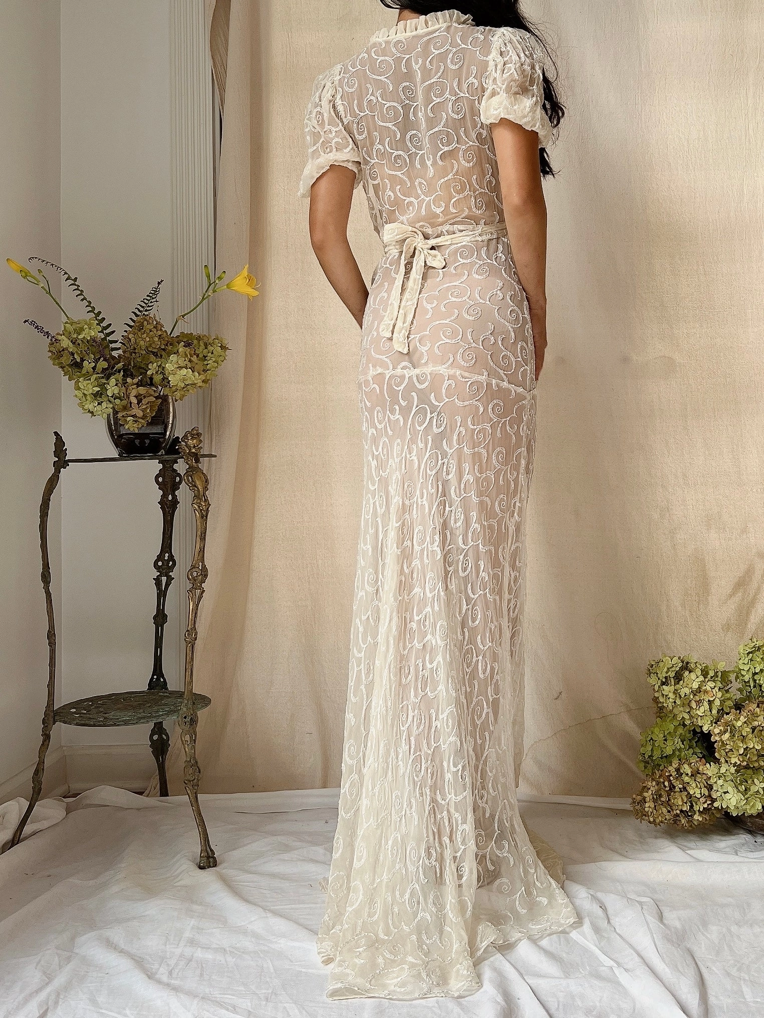 1930s Silk Embroidered Gown - XS