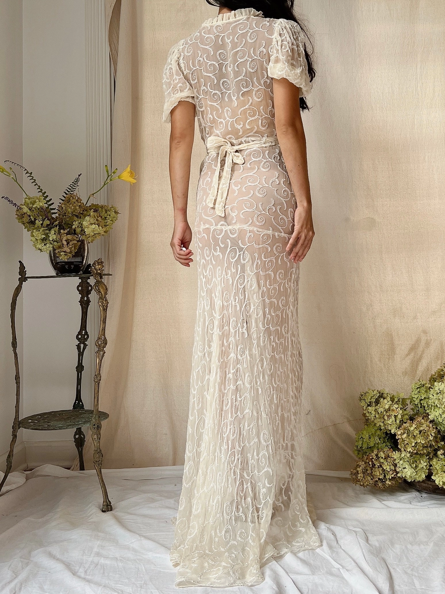 1930s Silk Embroidered Gown - XS