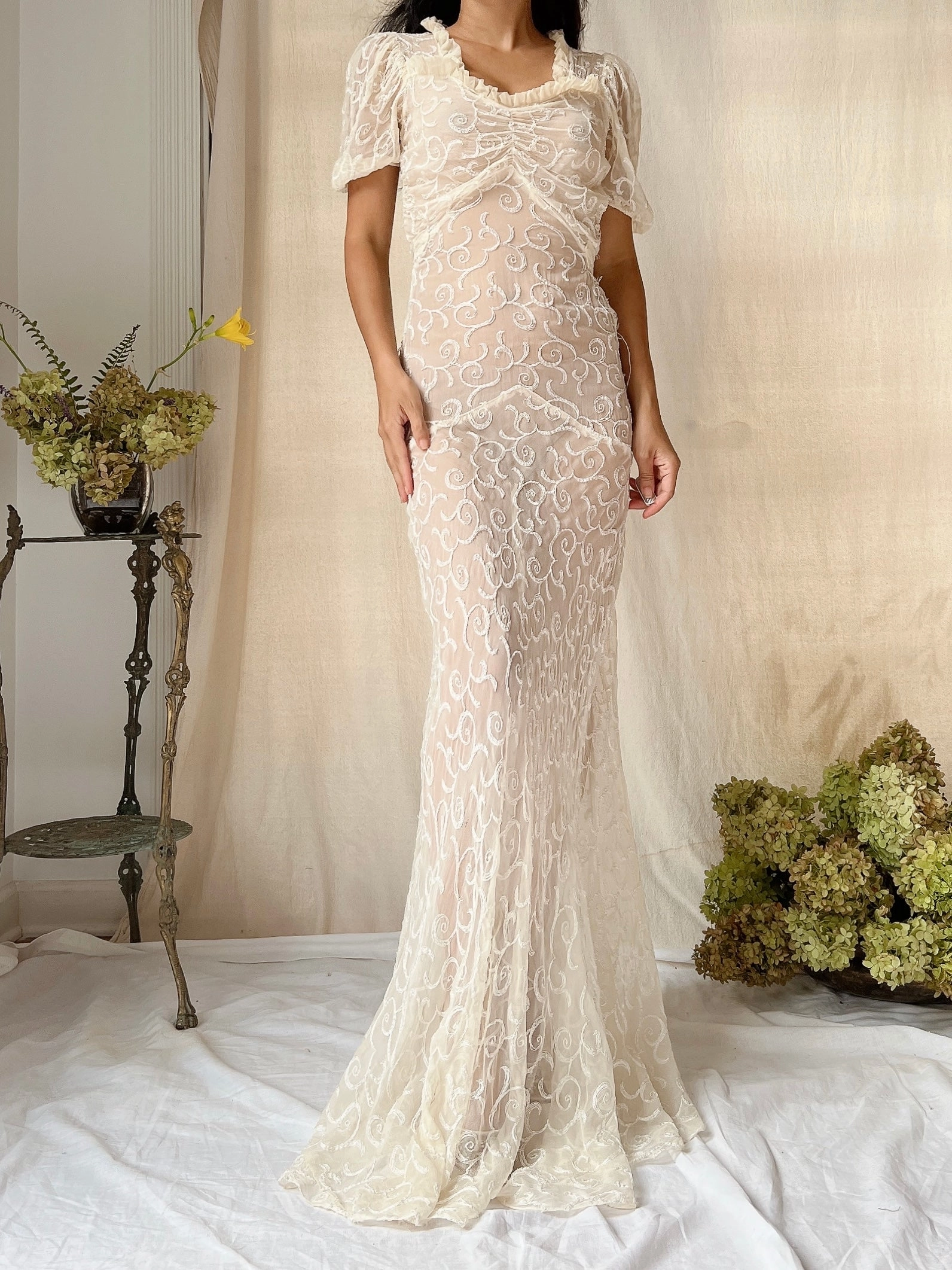 1930s Silk Embroidered Gown - XS