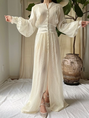 1940s Puff Sleeves Dressing Gown - S/M