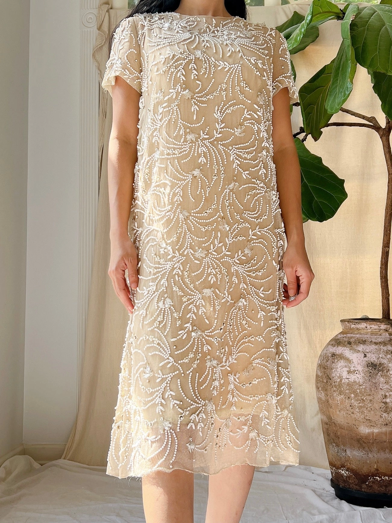 1960s Malcolm Starr Silk Net Shift Dress - S