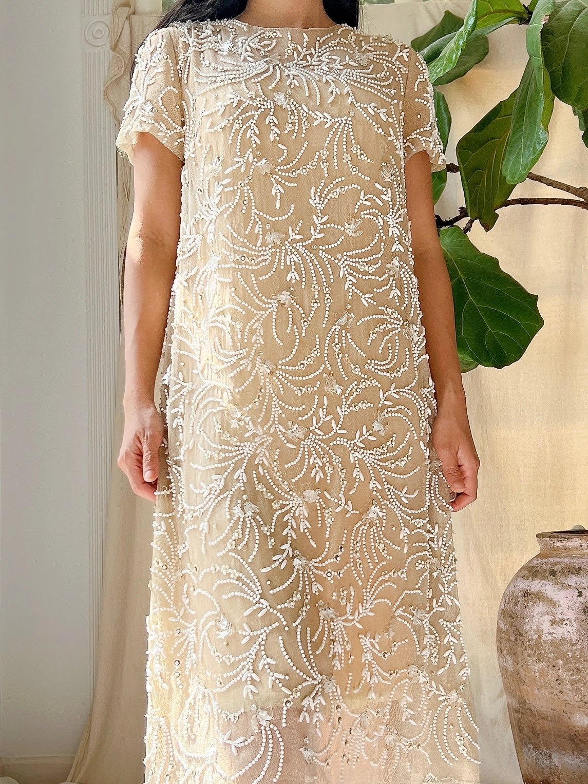 1960s Malcolm Starr Silk Net Shift Dress - S