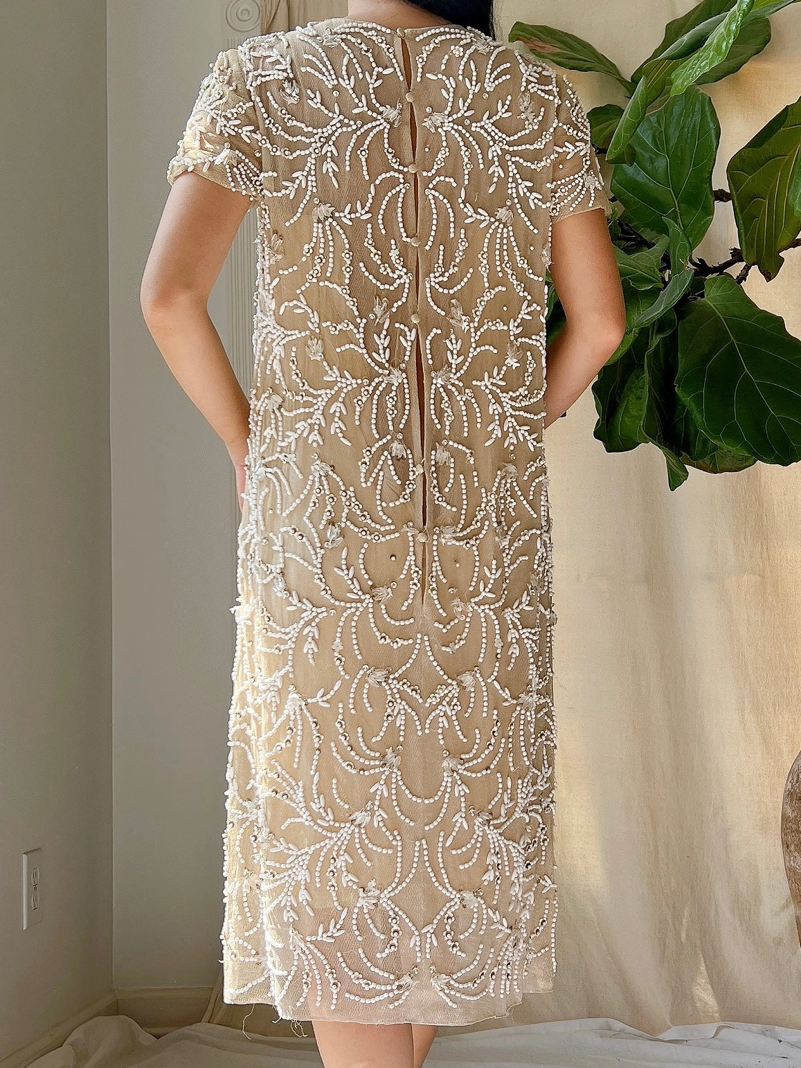 1960s Malcolm Starr Silk Net Shift Dress - S