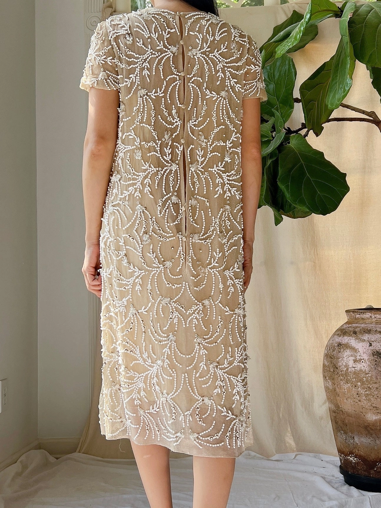 1960s Malcolm Starr Silk Net Shift Dress - S