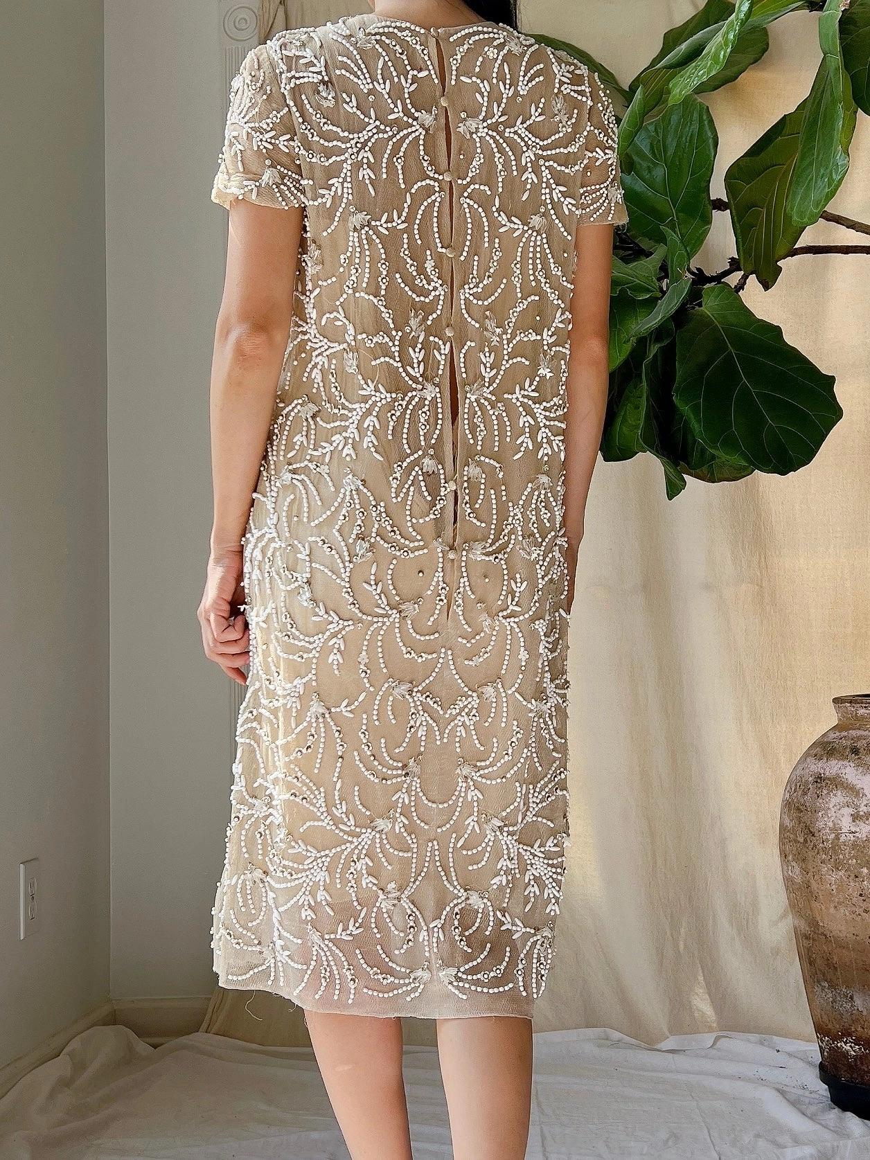 1960s Malcolm Starr Silk Net Shift Dress - S
