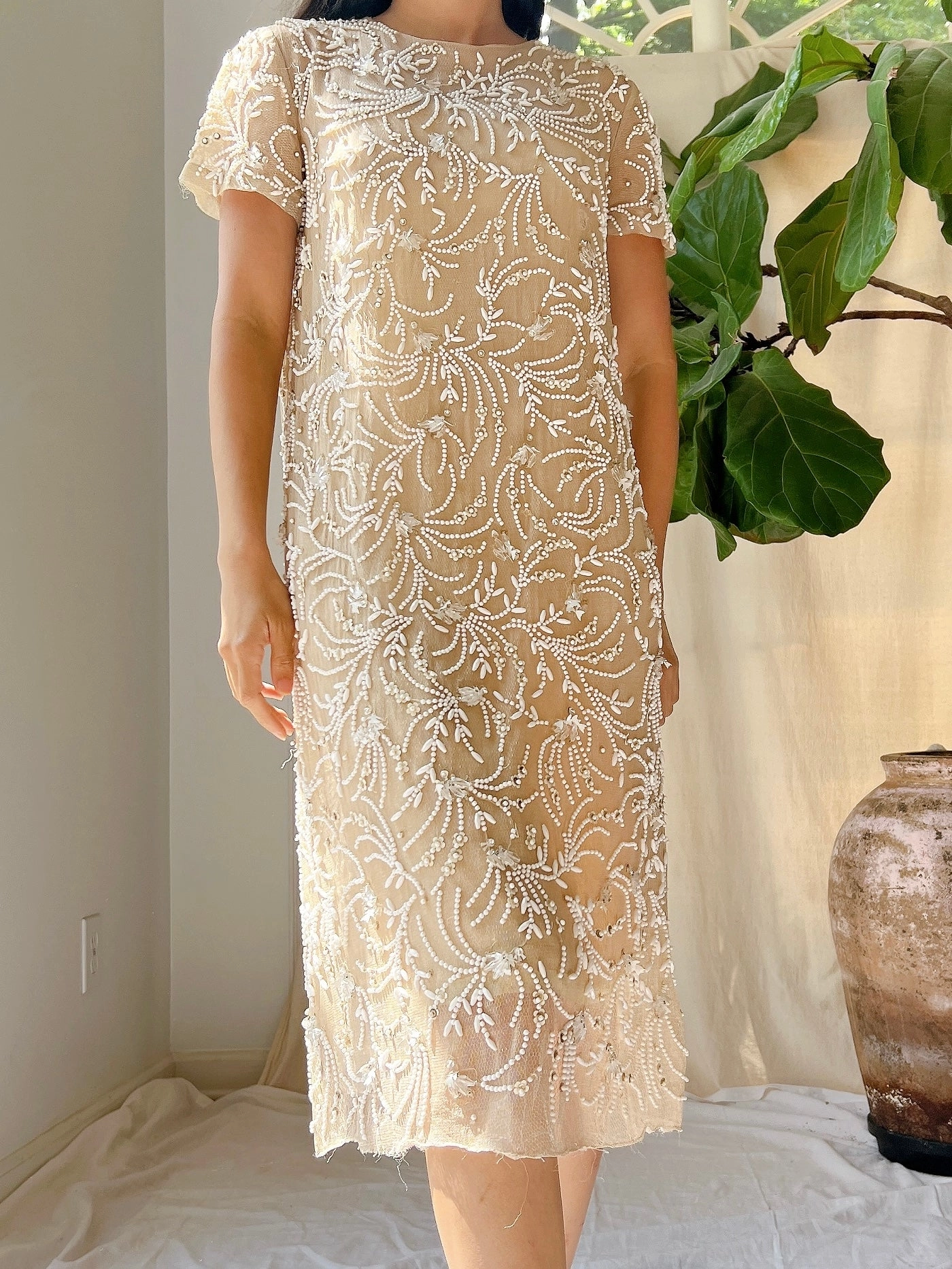 1960s Malcolm Starr Silk Net Shift Dress - S