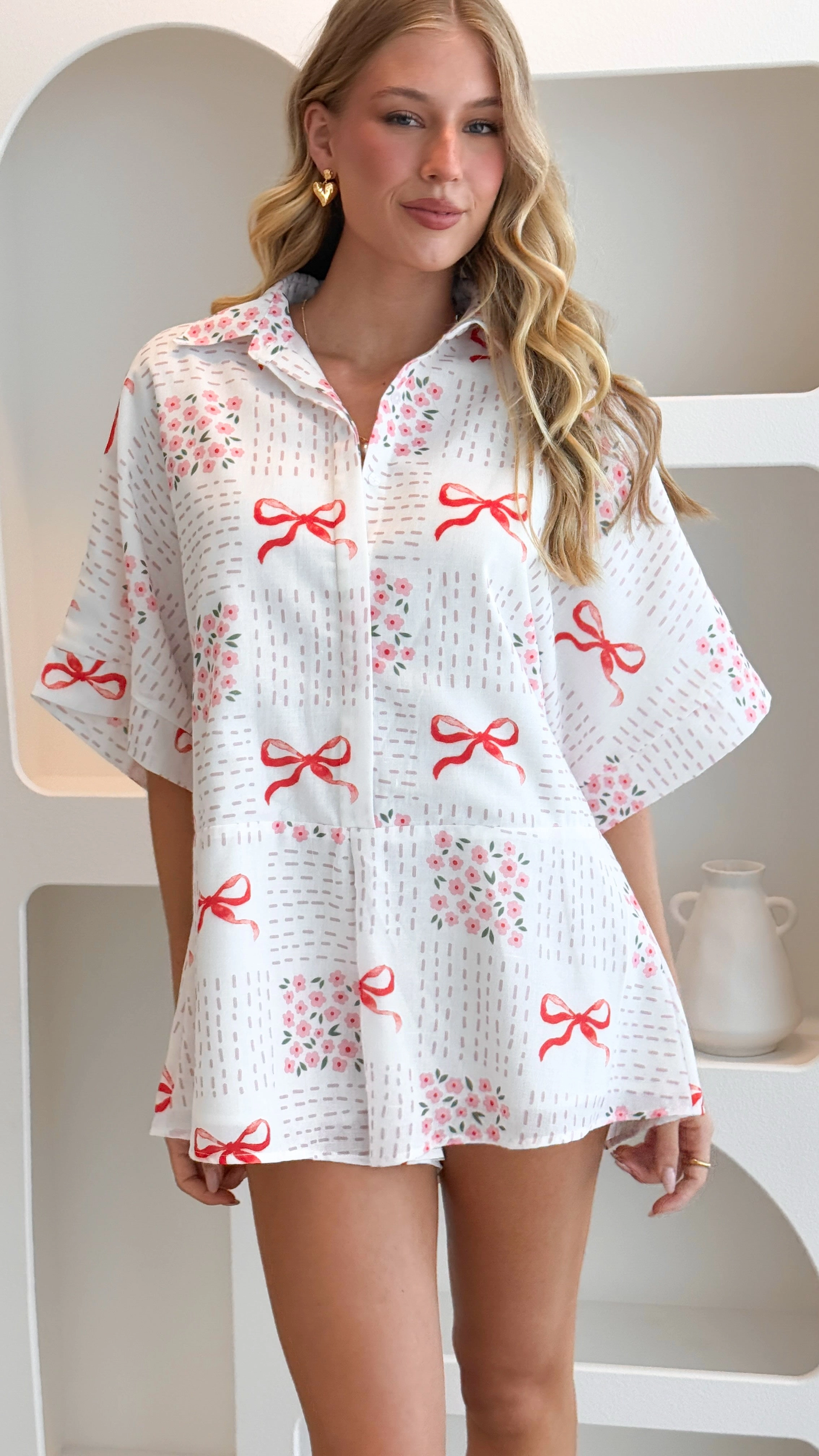 Alexandria Playsuit - Sweet Bow Pink