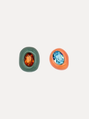 Asymmetric Enamel Clip-On Earrings