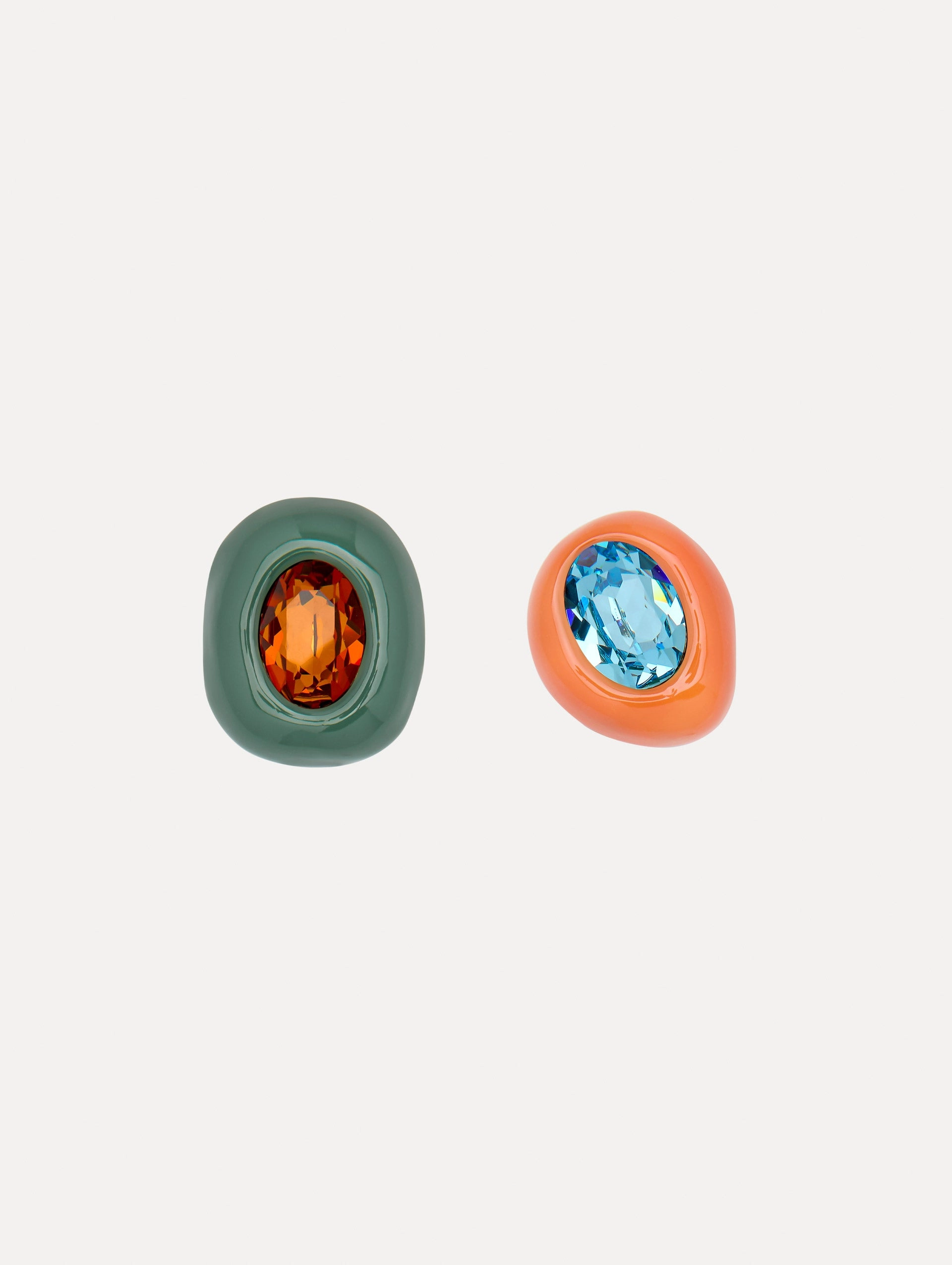 Asymmetric Enamel Clip-On Earrings