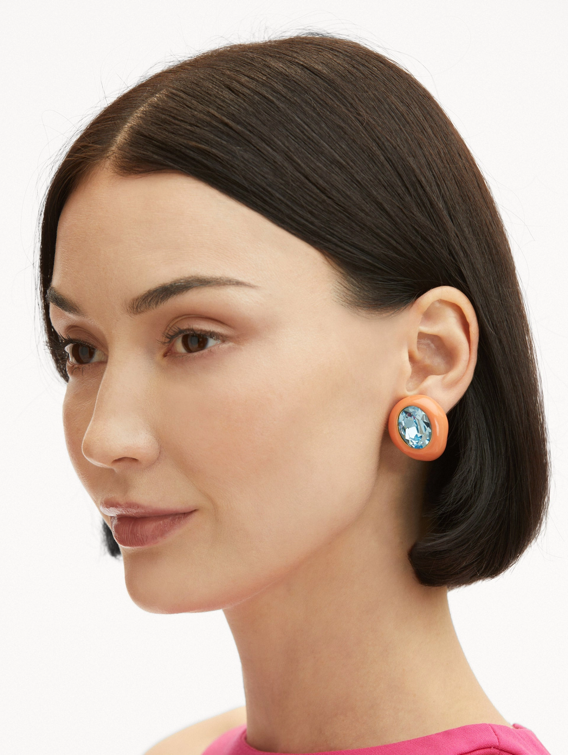 Asymmetric Enamel Clip-On Earrings