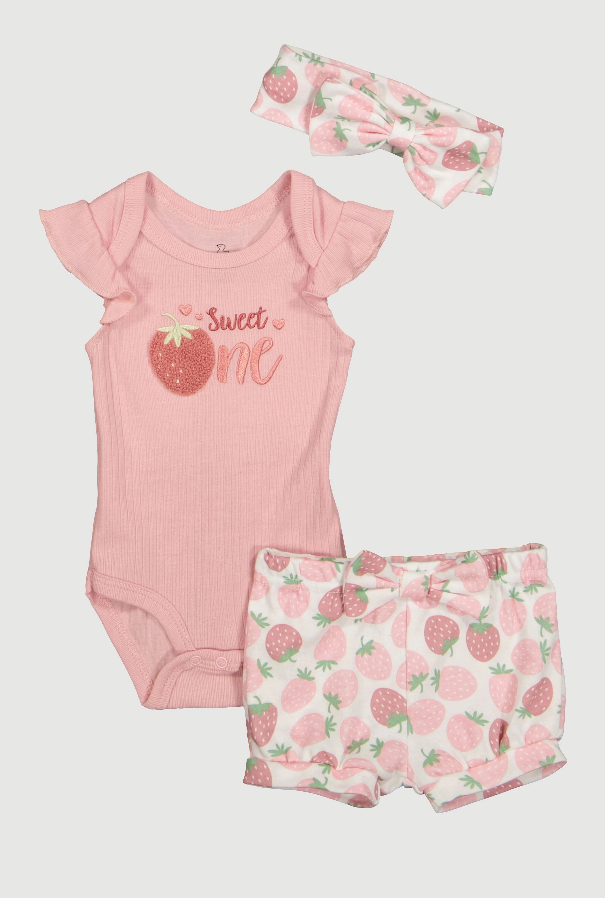Baby Girls 0-9M Chenille Sweet One Patch Graphic Bodysuit and Shorts