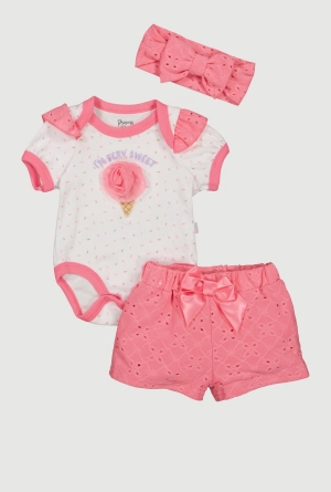 Baby Girls 0-9M Im Very Sweet Bodysuit and Shorts Set
