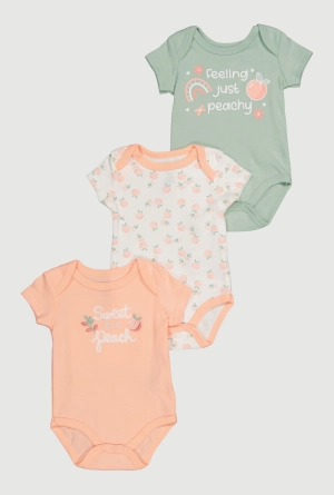 Baby Girls 0-9M Peach Graphic Print Bodysuits 3 Pack