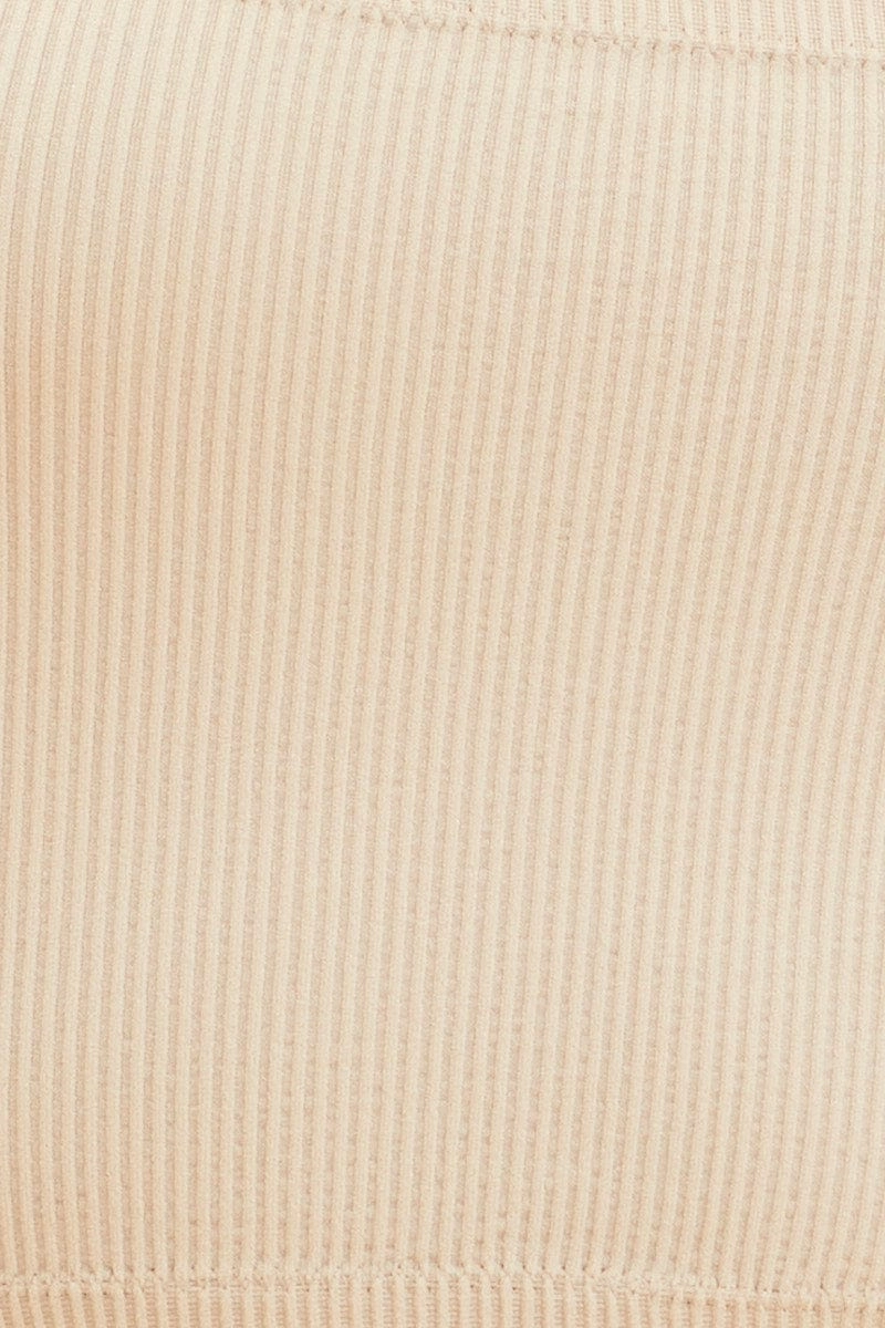 Beige Bone Seamless Bandeau Crop Rib