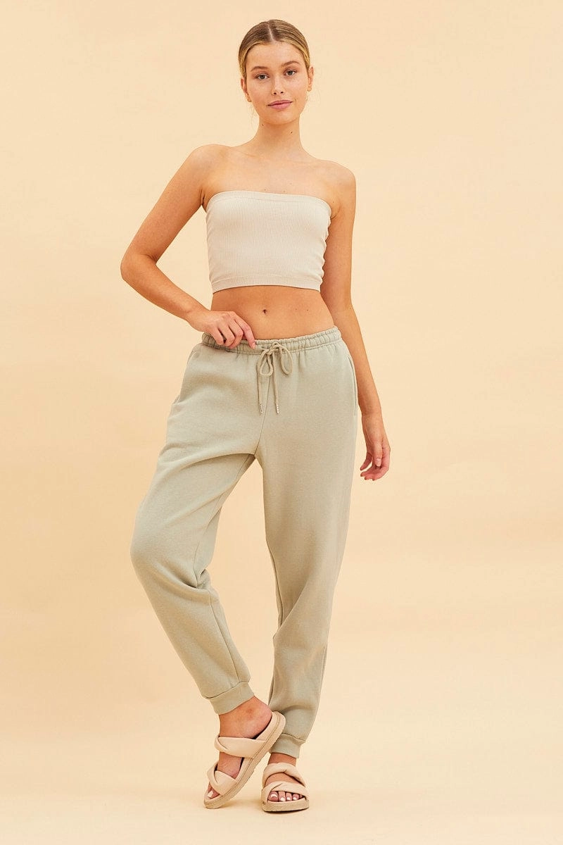 Beige Bone Seamless Bandeau Crop Rib