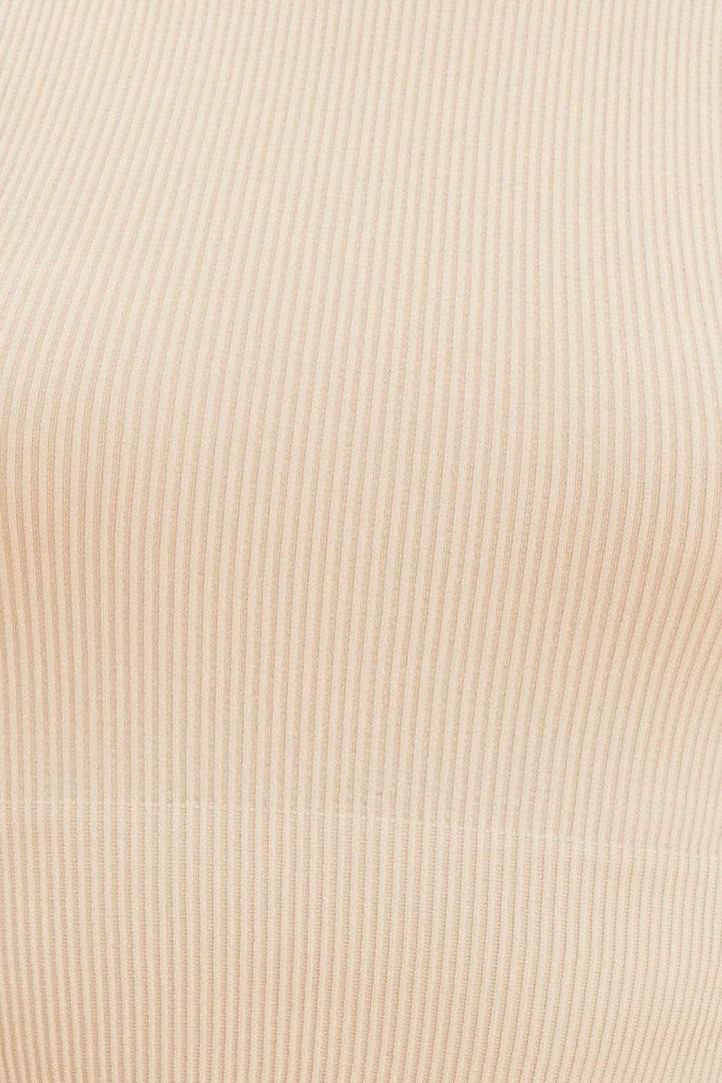 Beige Bone Seamless Tank Top High Neck Rib Crop