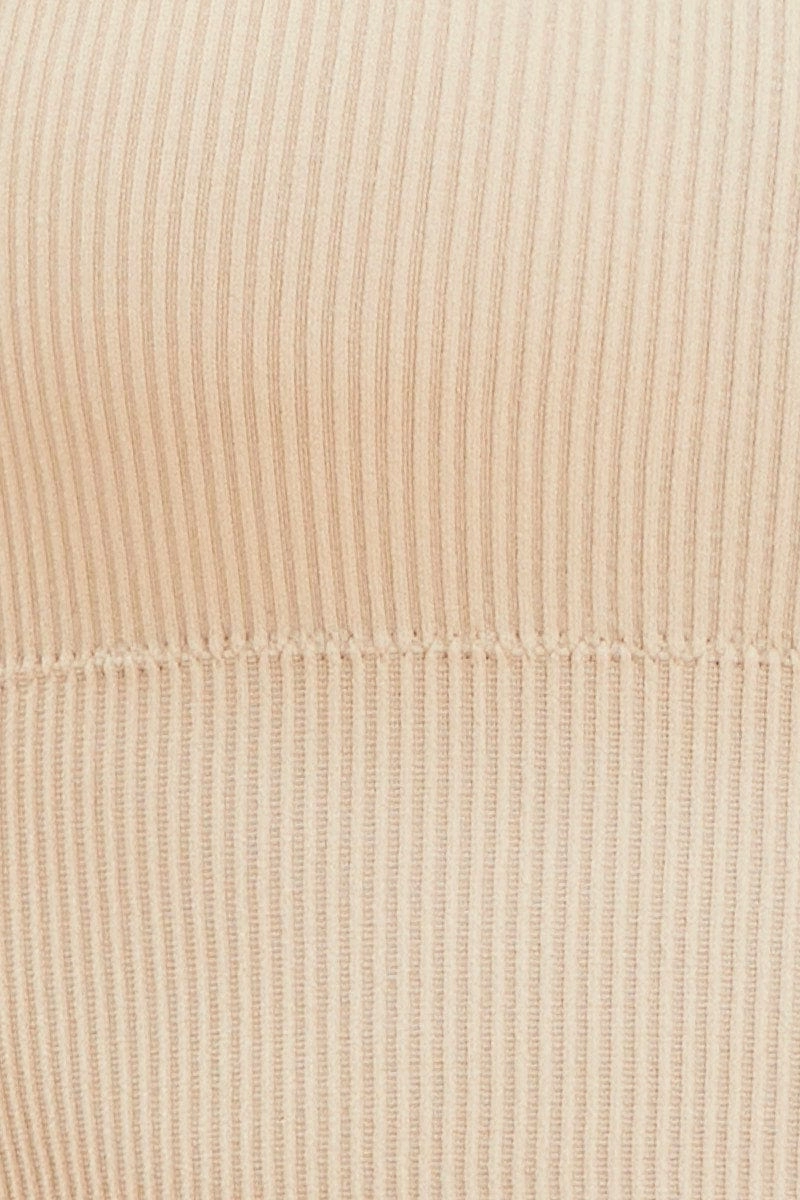 Beige Bone Seamless Tank Top Scoop Neck Rib Crop