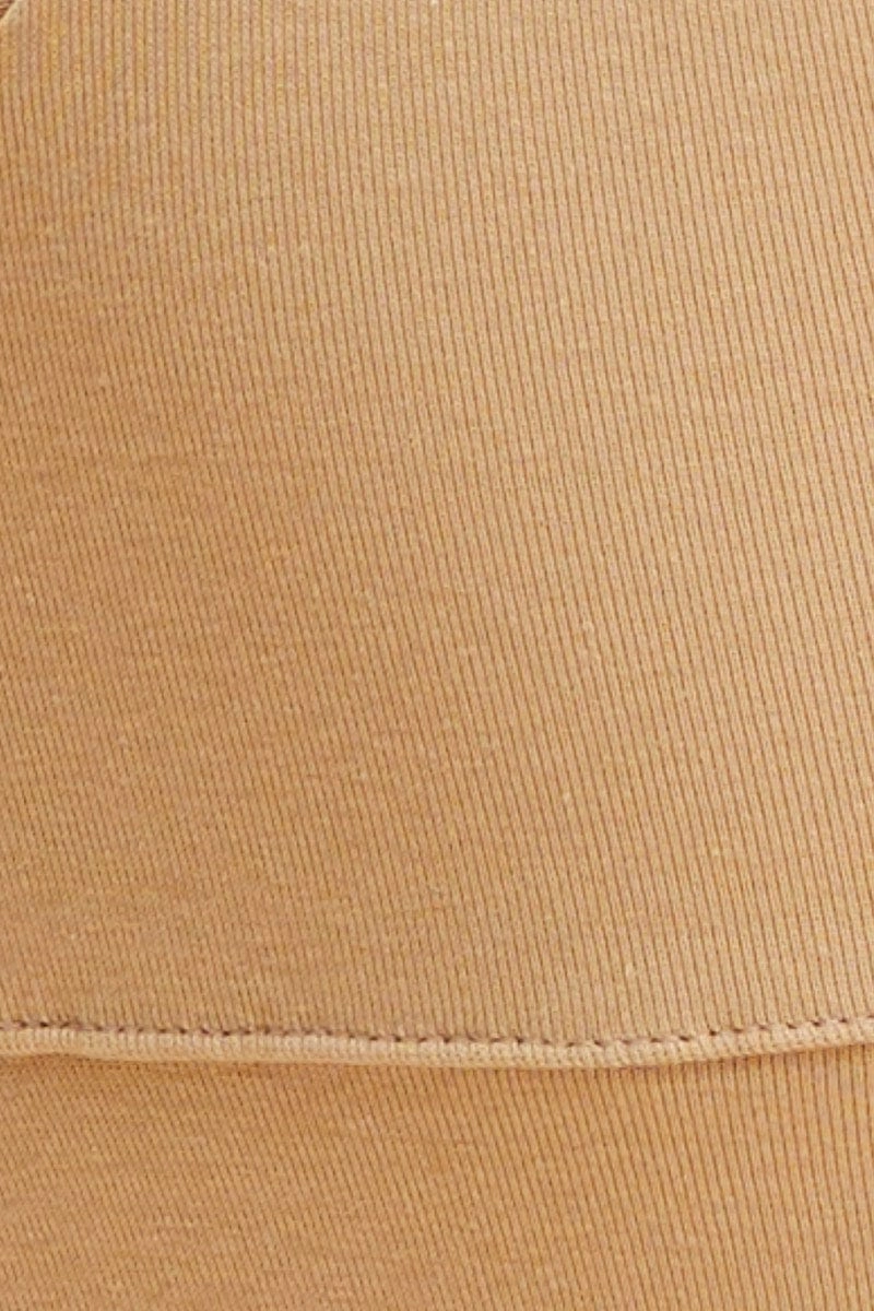 Beige Crop Top Square Neck Cotton Stretch