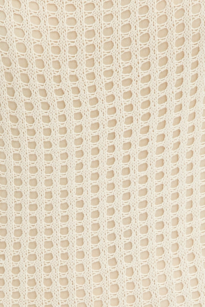 Beige Knit Dress Sleeveless Maxi Crochet