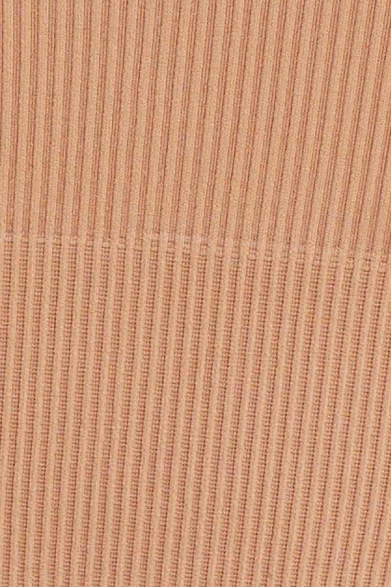 Beige Seamless Tank Top Scoop Neck Rib Crop