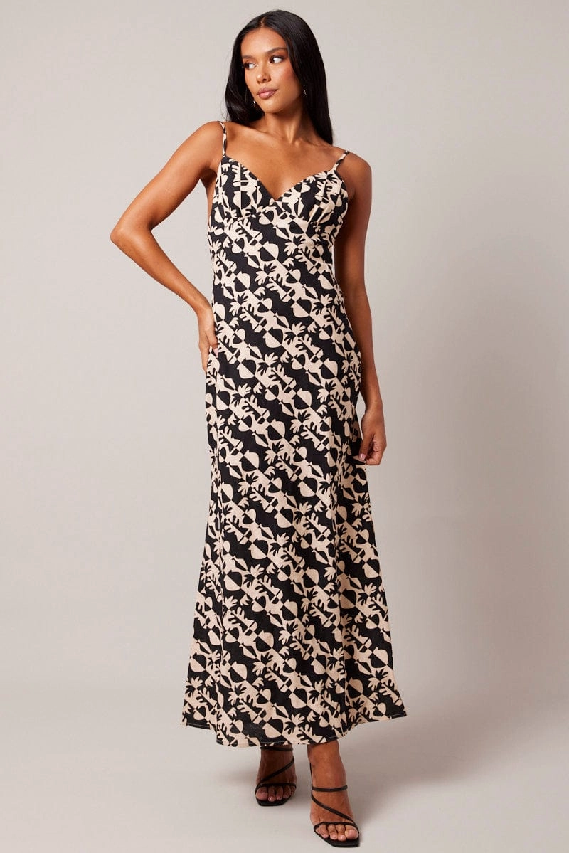 Black Abstract Maxi Dress Strappy