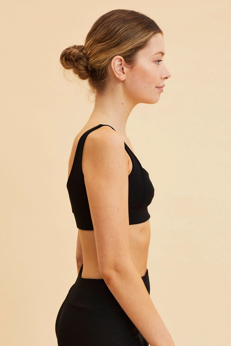 Black Crop Top Square Neck Cotton Stretch