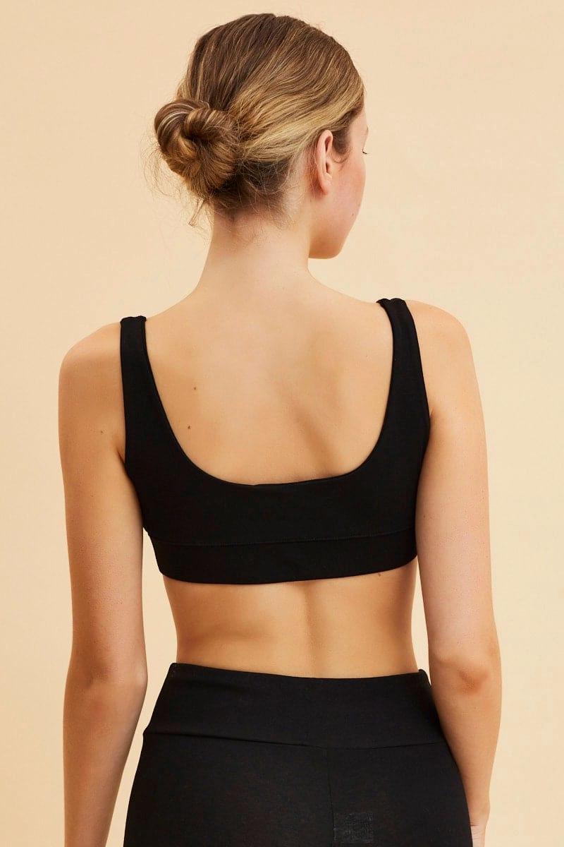 Black Crop Top Square Neck Cotton Stretch