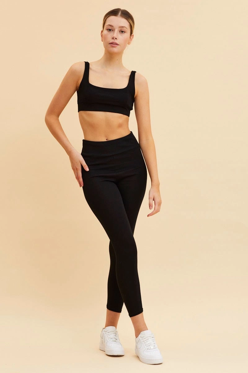 Black Crop Top Square Neck Cotton Stretch