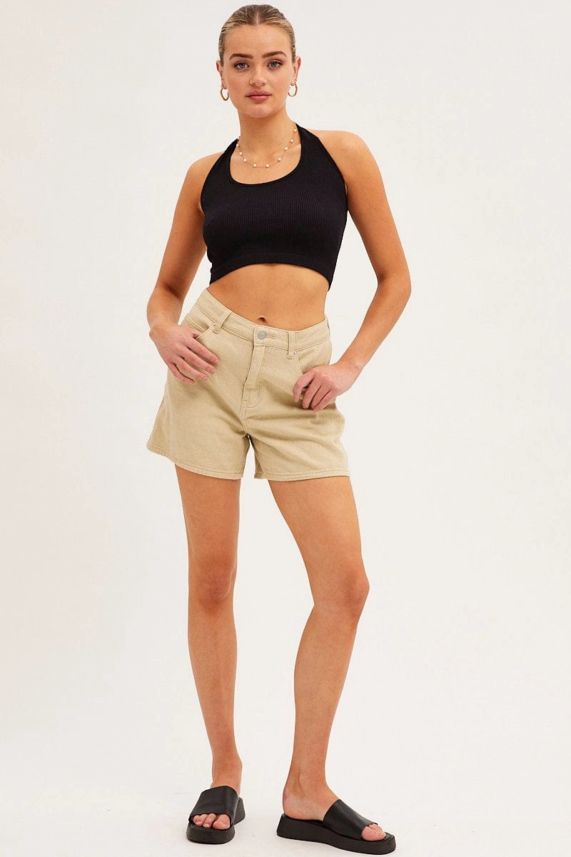 Black Halter Top Round Neck Seamless