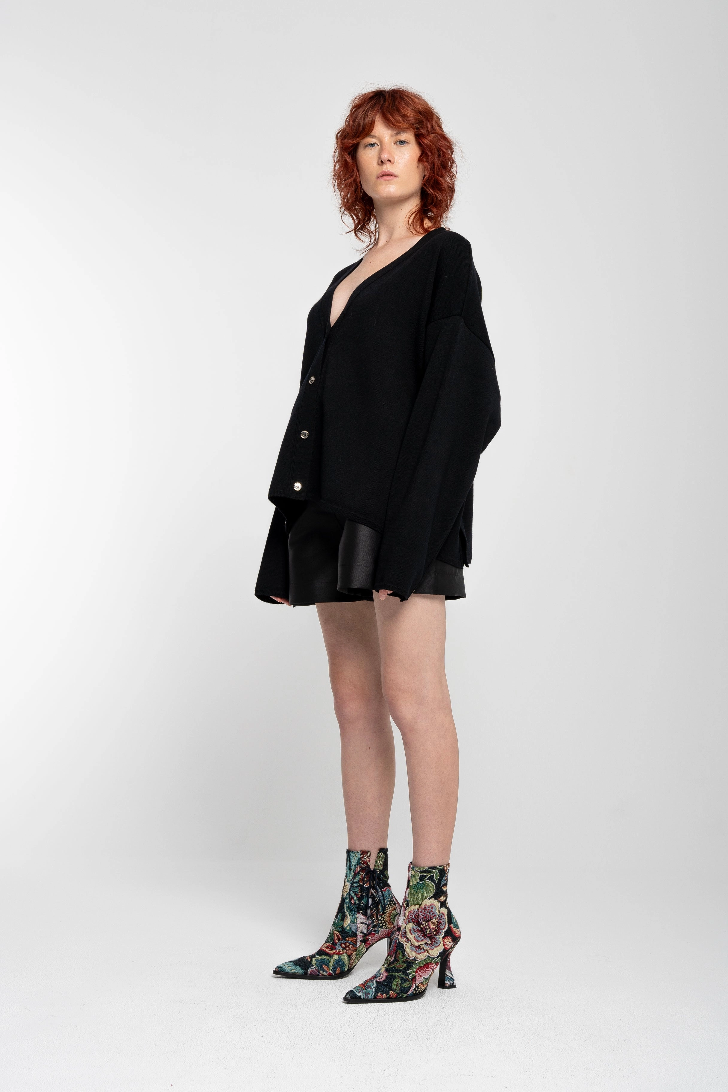 BLACK MERINO DECONSTRUCTED CARDIGAN