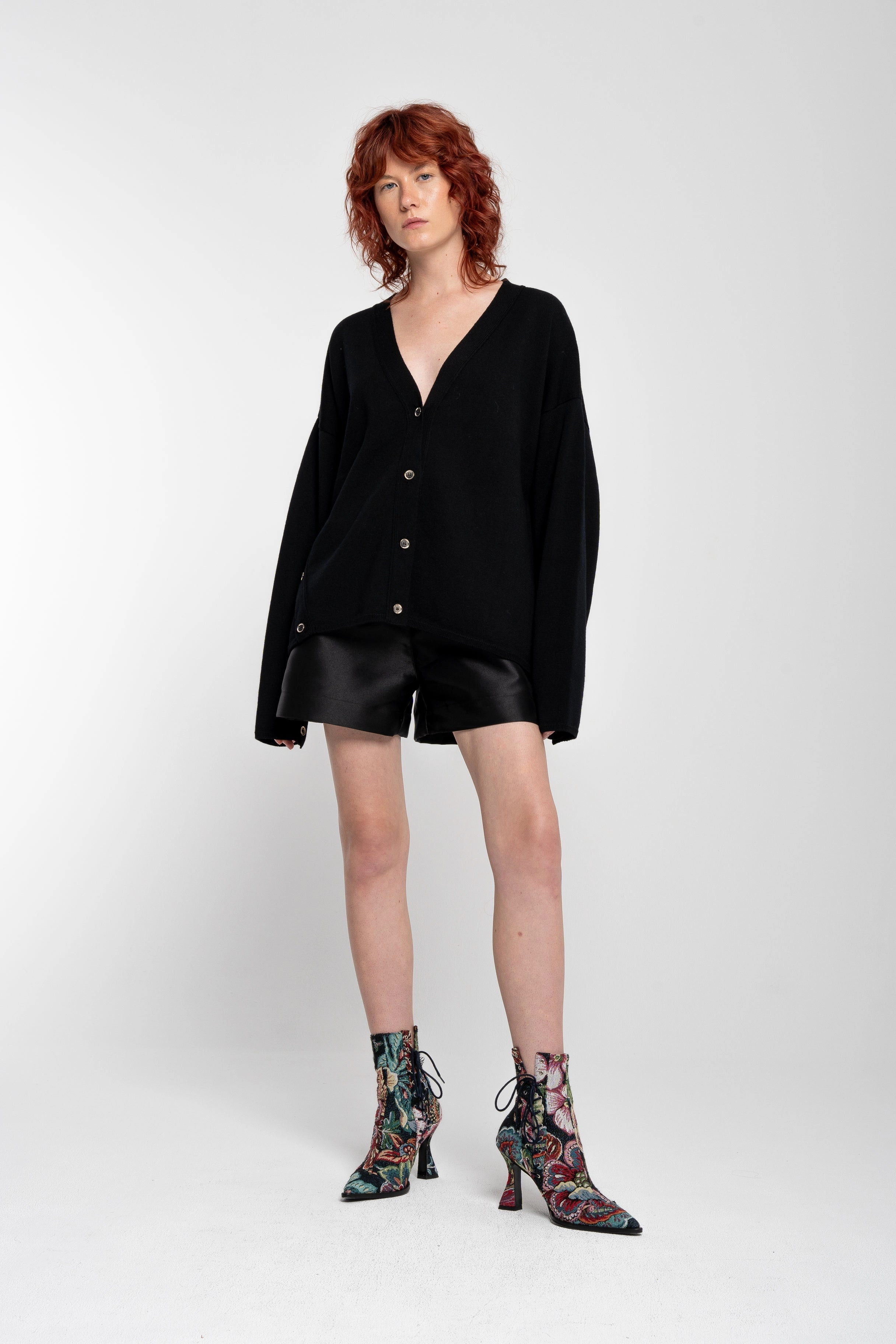 BLACK MERINO DECONSTRUCTED CARDIGAN