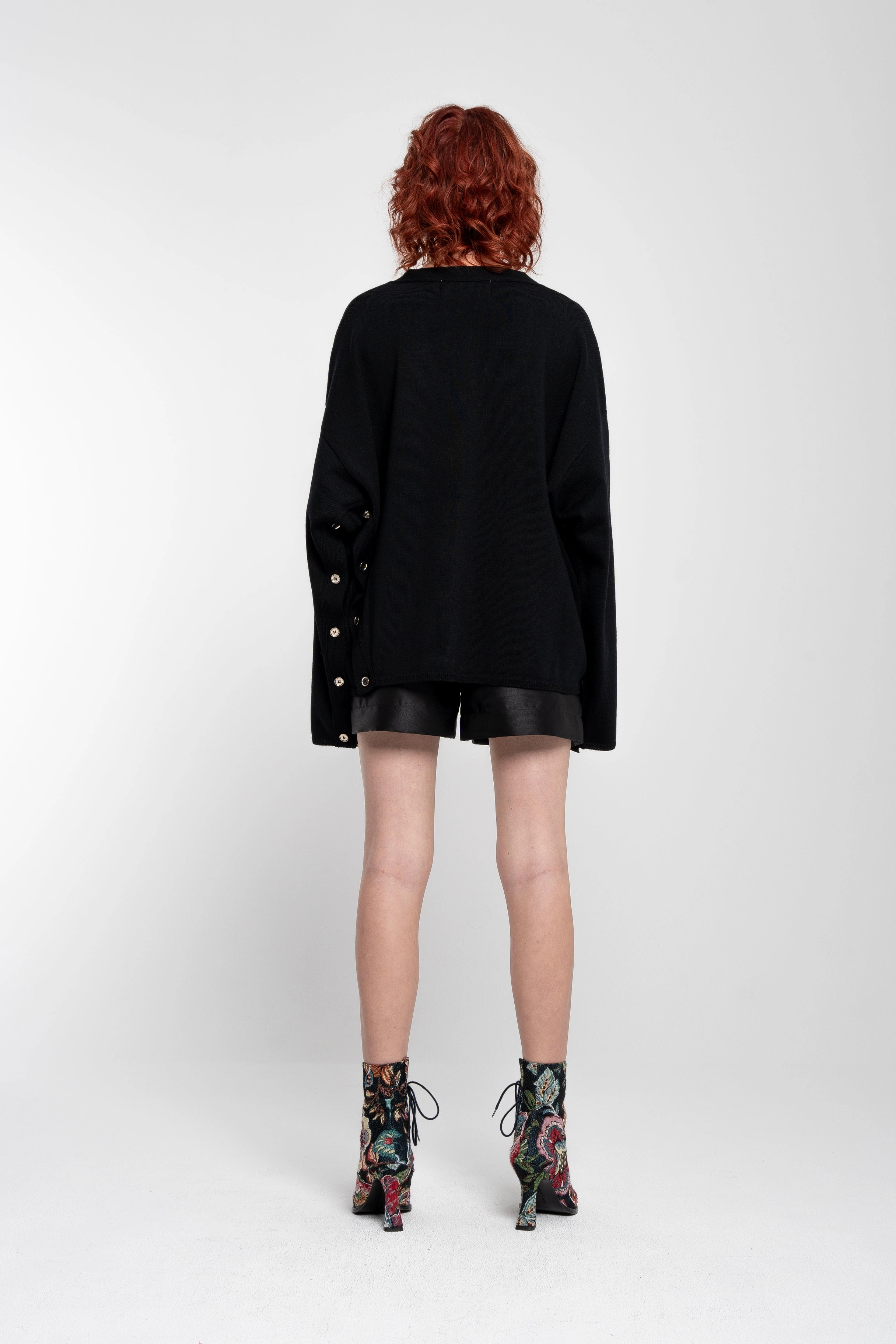 BLACK MERINO DECONSTRUCTED CARDIGAN