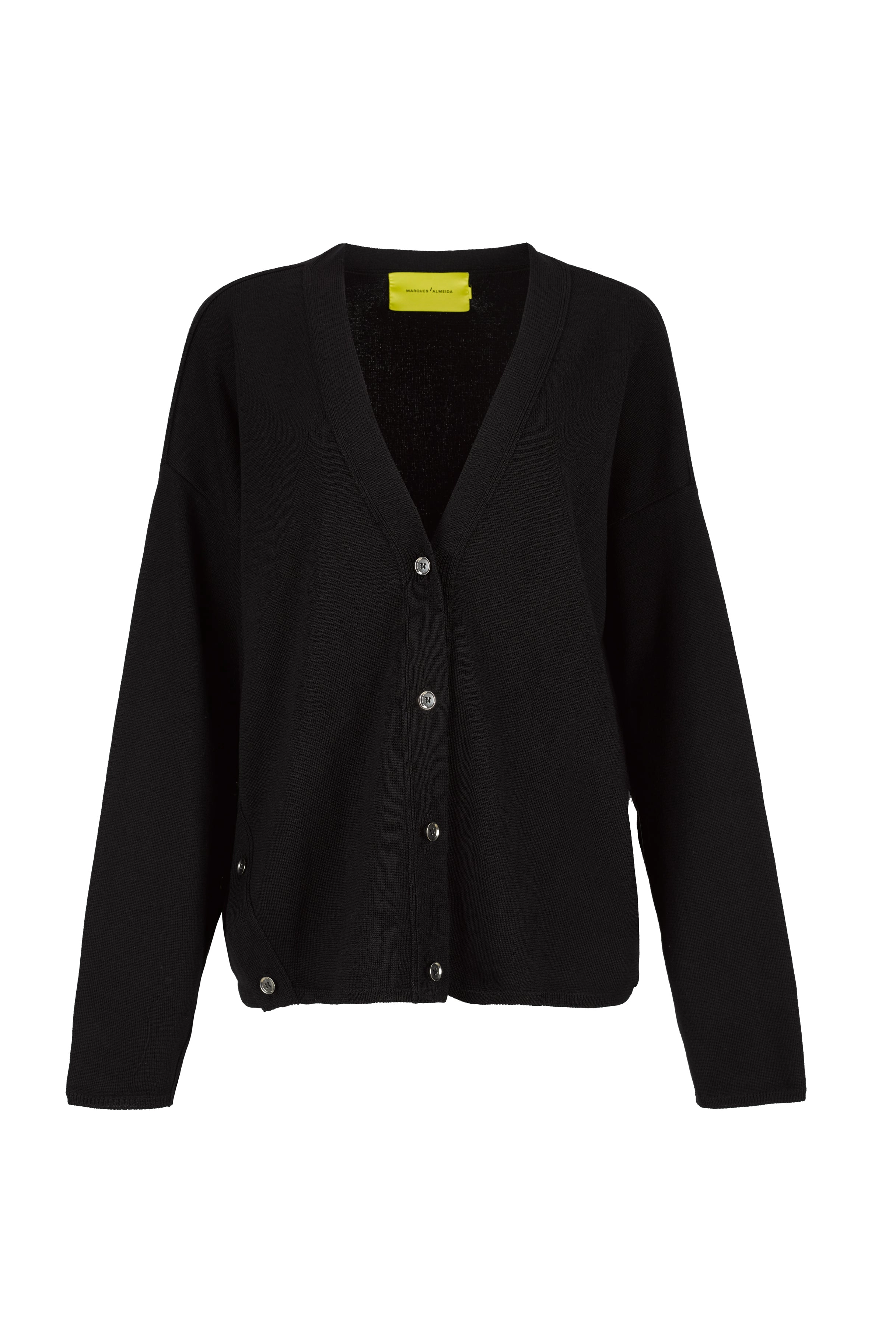 BLACK MERINO DECONSTRUCTED CARDIGAN