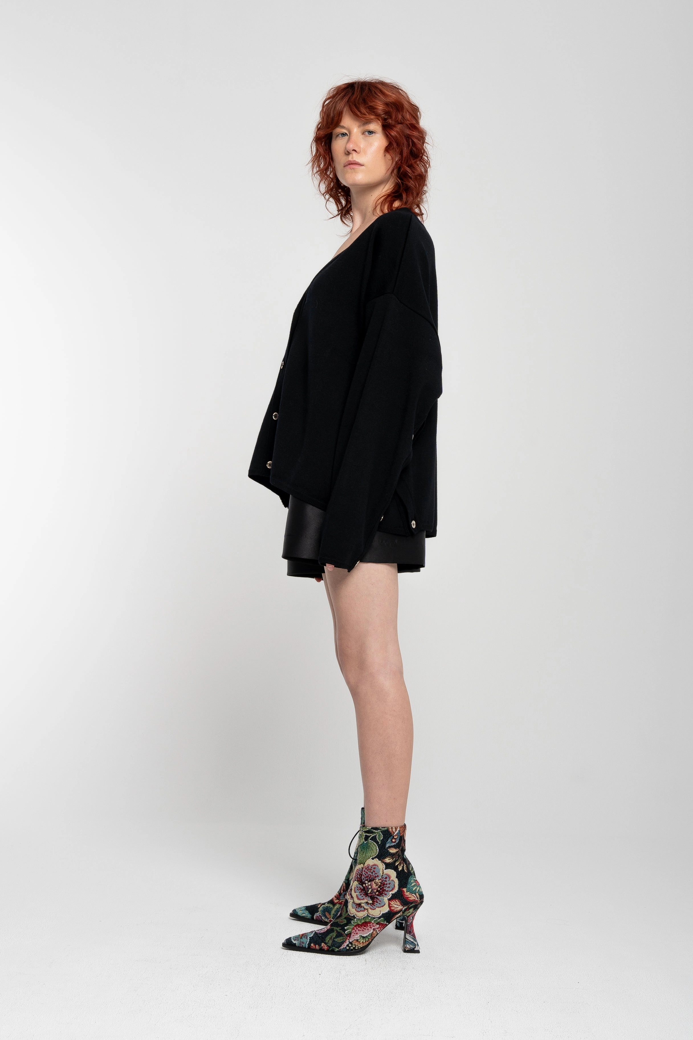 BLACK MERINO DECONSTRUCTED CARDIGAN