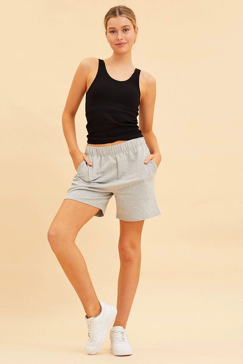 Black Seamless Tank Full Length Sleeveless Soop Neck