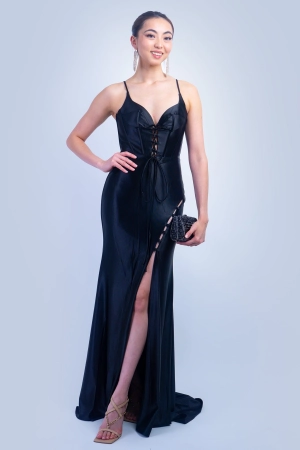 Black Sexy Sweetheart Strap Button Slit Gown