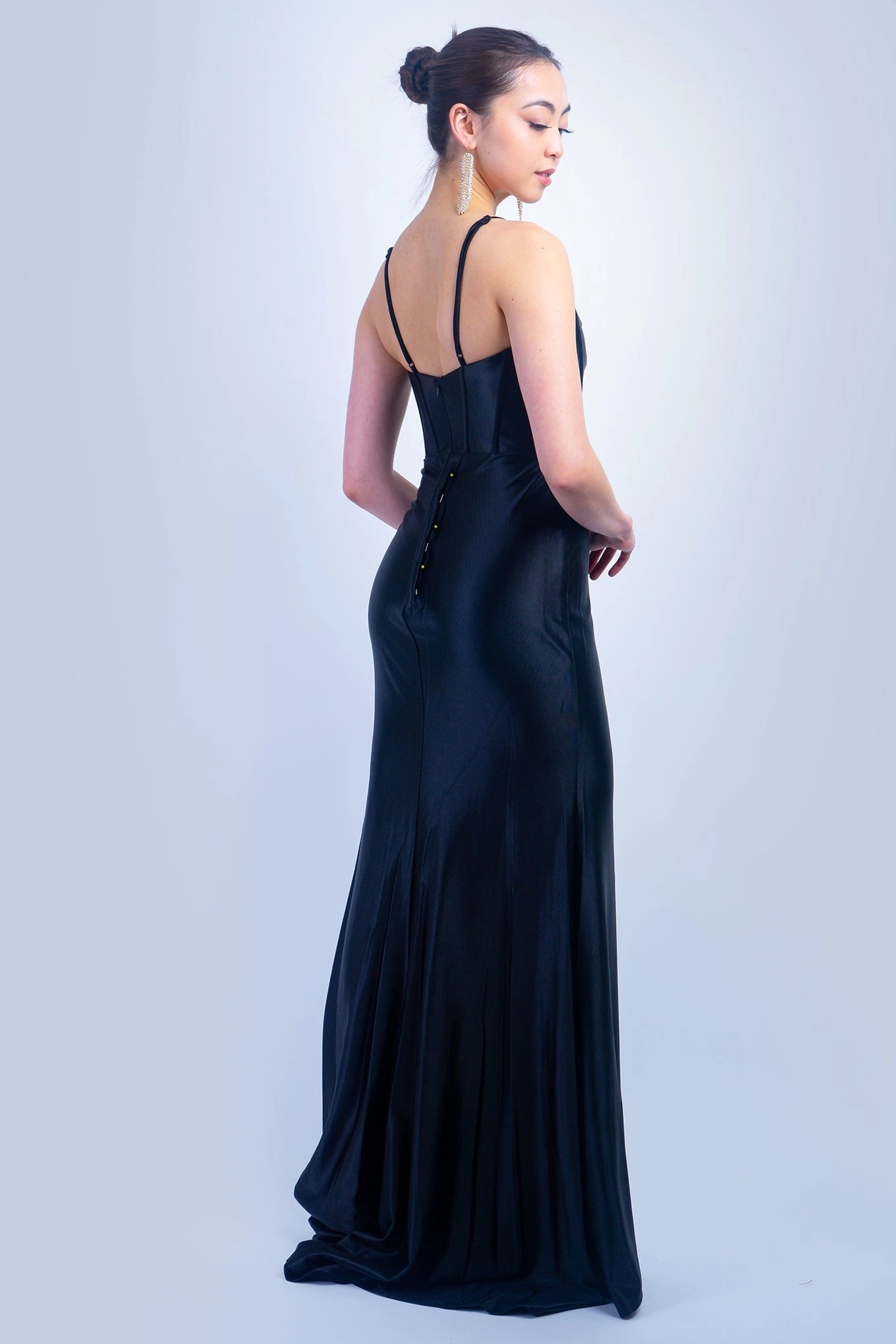 Black Sexy Sweetheart Strap Button Slit Gown