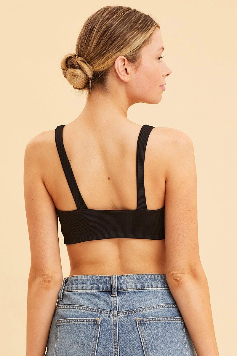 Black V Neck Bralette Cotton Stretch