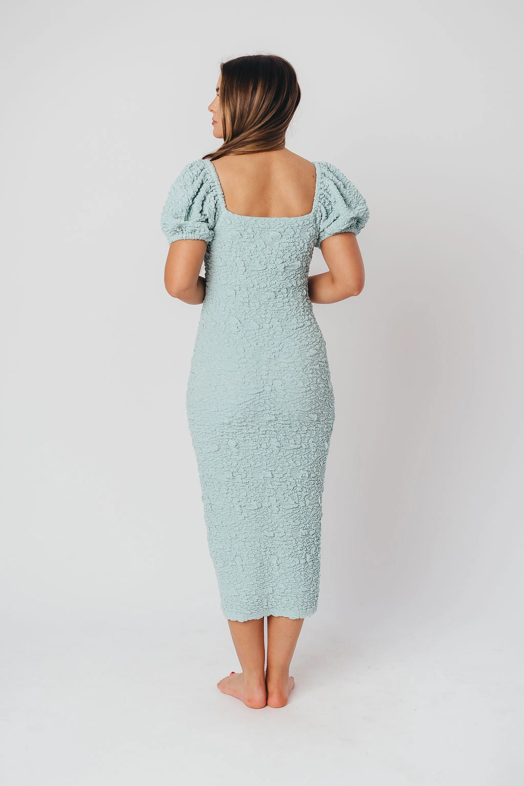 Blakeley Textured Midi Dress in Seafoam- Bump Friendly & Inclusive Sizing (S-3XL)