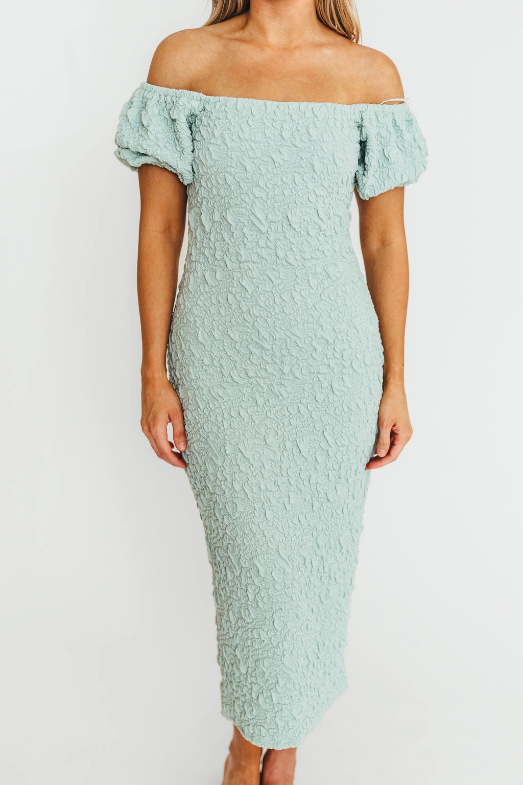 Blakeley Textured Midi Dress in Seafoam- Bump Friendly & Inclusive Sizing (S-3XL)