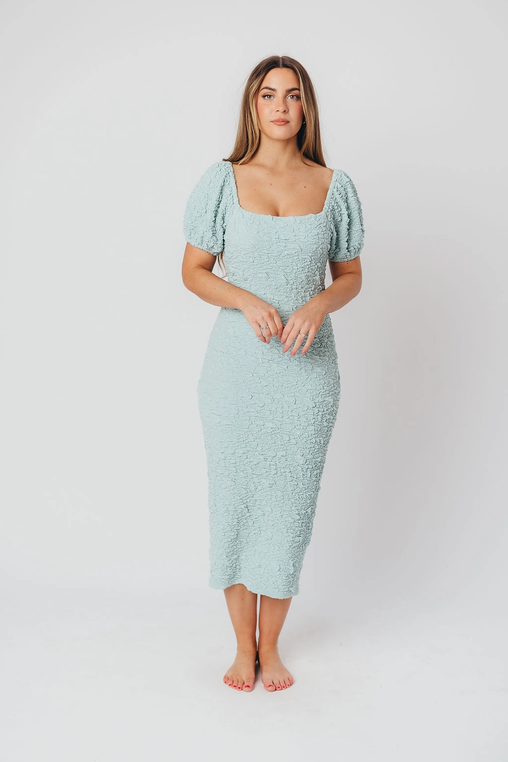 Blakeley Textured Midi Dress in Seafoam- Bump Friendly & Inclusive Sizing (S-3XL)